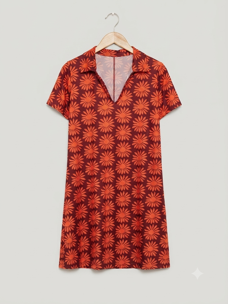 Vestido Corto | Punto Frío Cuello Camisa