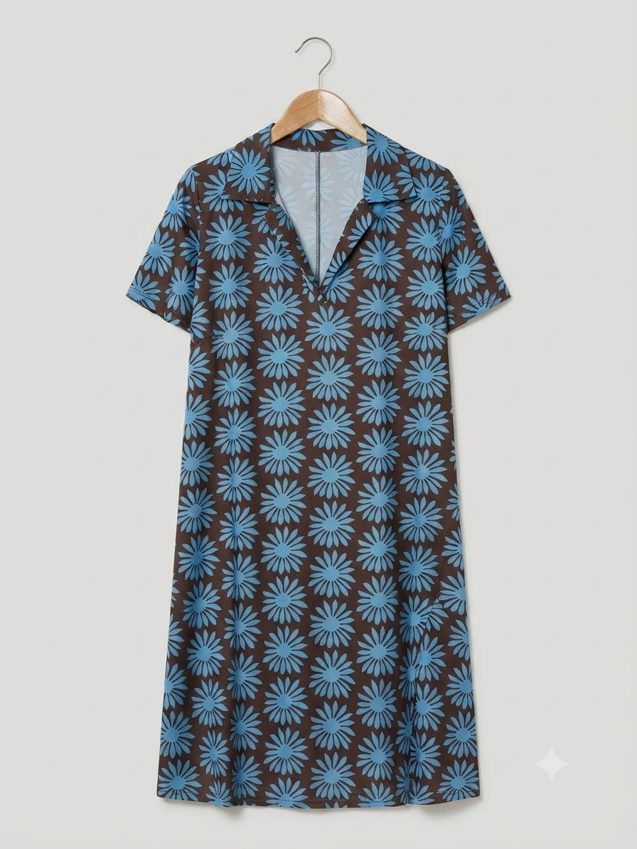 Vestido Corto | Punto Frío Cuello Camisa