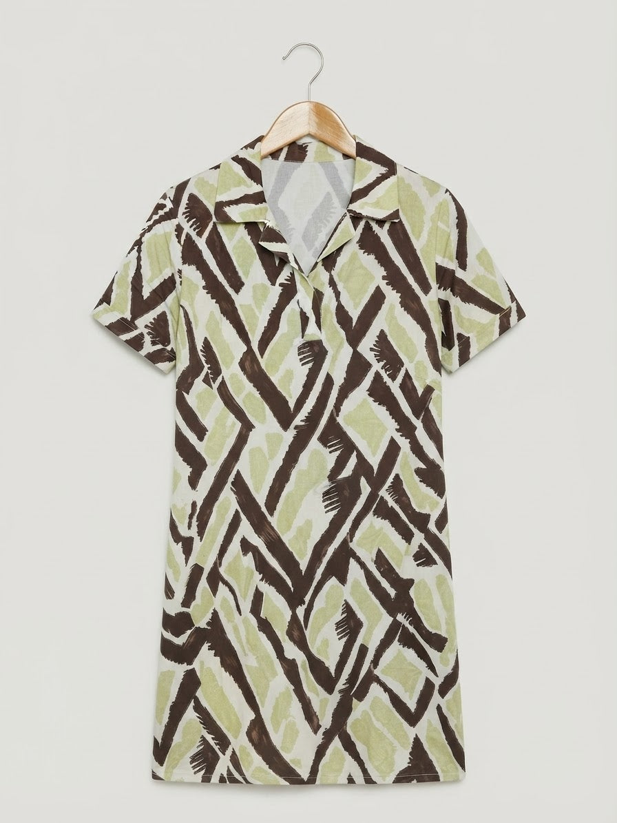 Vestido Corto | Punto Frío Cuello Camisa