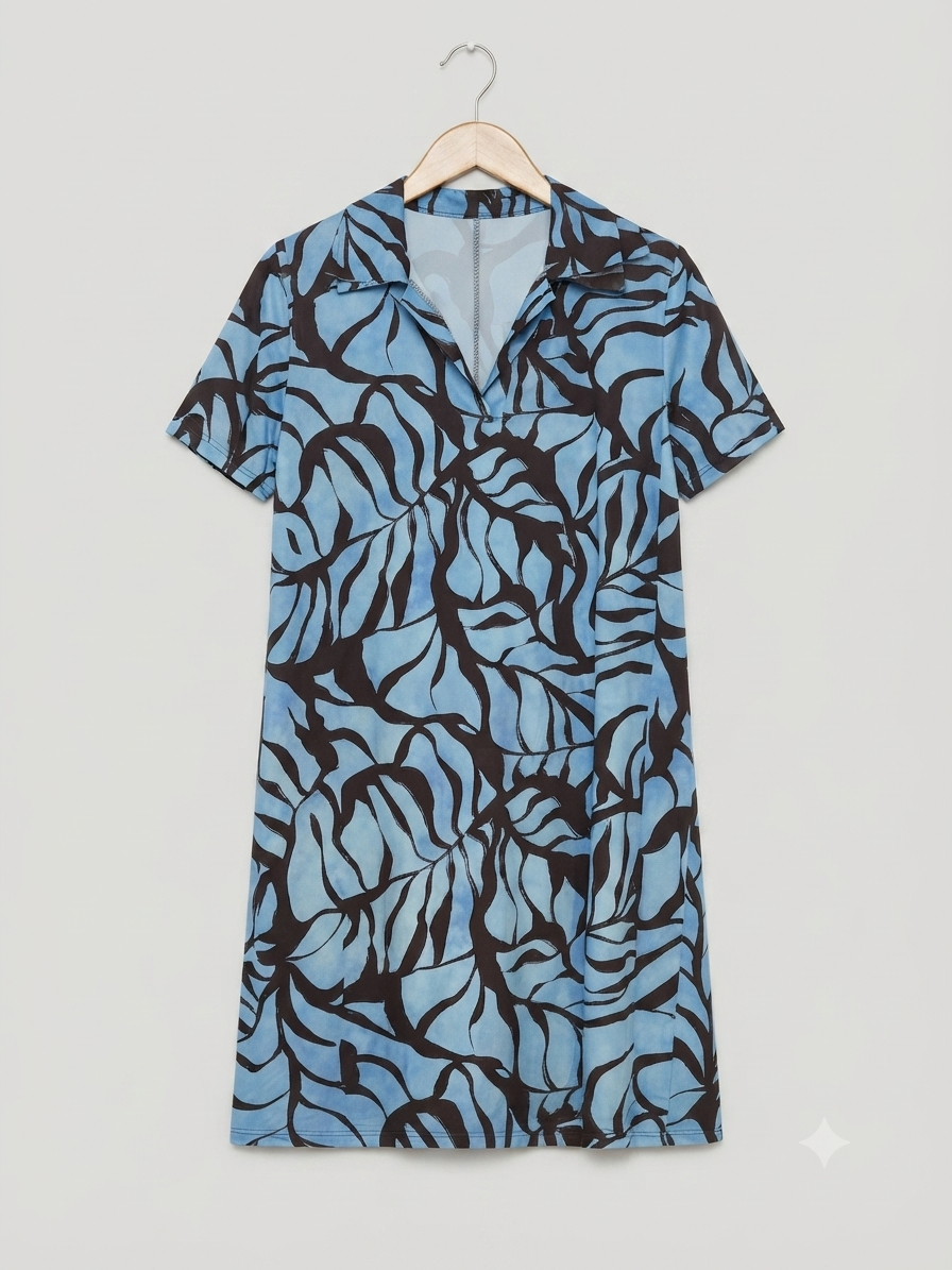 Vestido Corto | Punto Frío Cuello Camisa