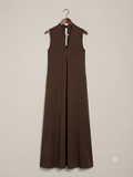 Vestido largo | Cuello V con bolsillos