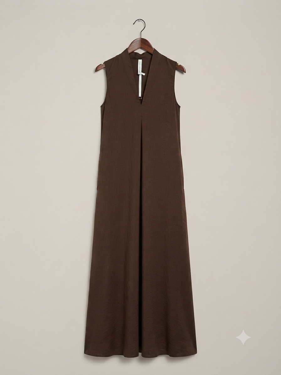 Vestido largo | Cuello V con bolsillos