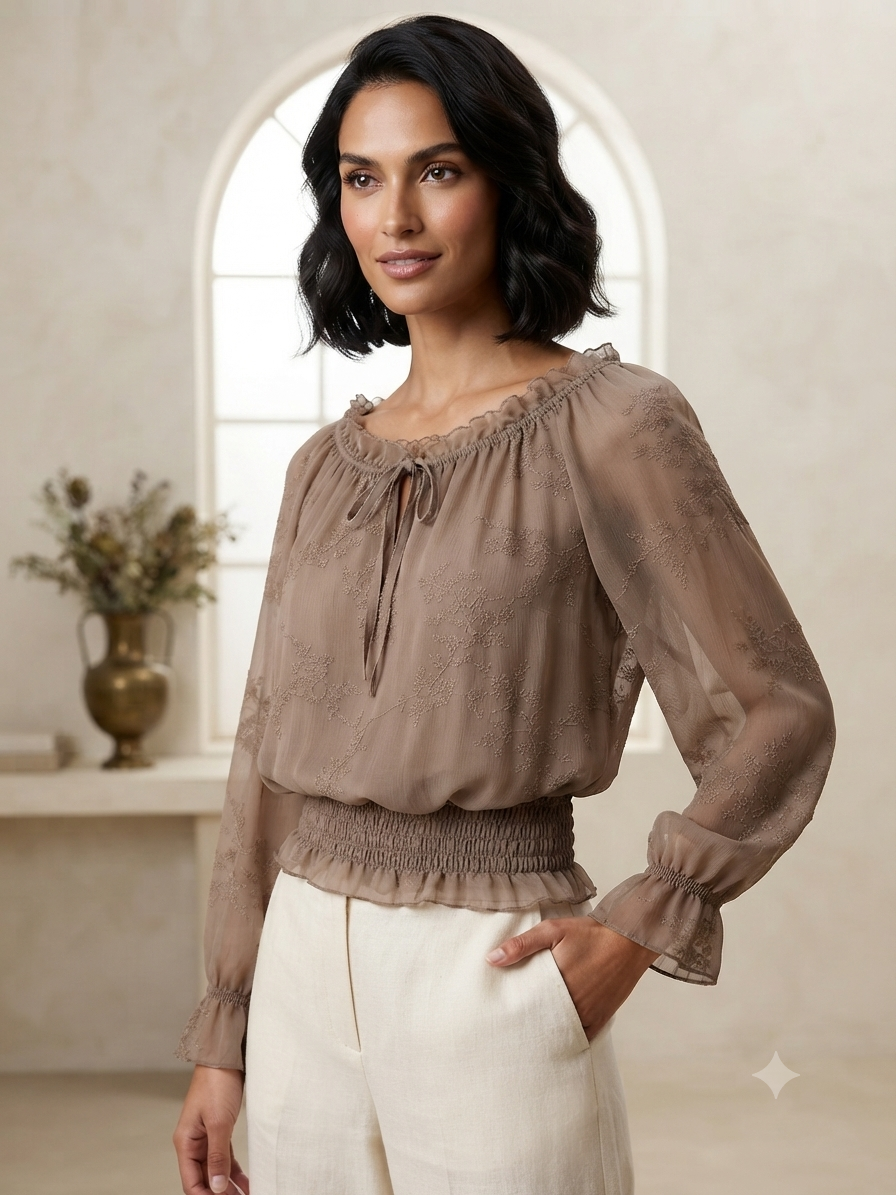 Blusa floral | goma y manga larga