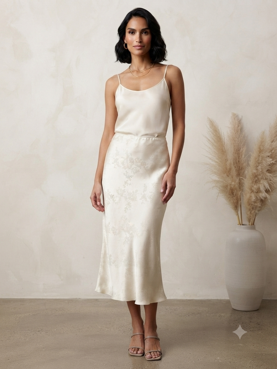 Falda midi | Satinada Jacquard