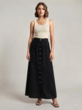 Falda Larga | Negra Botones