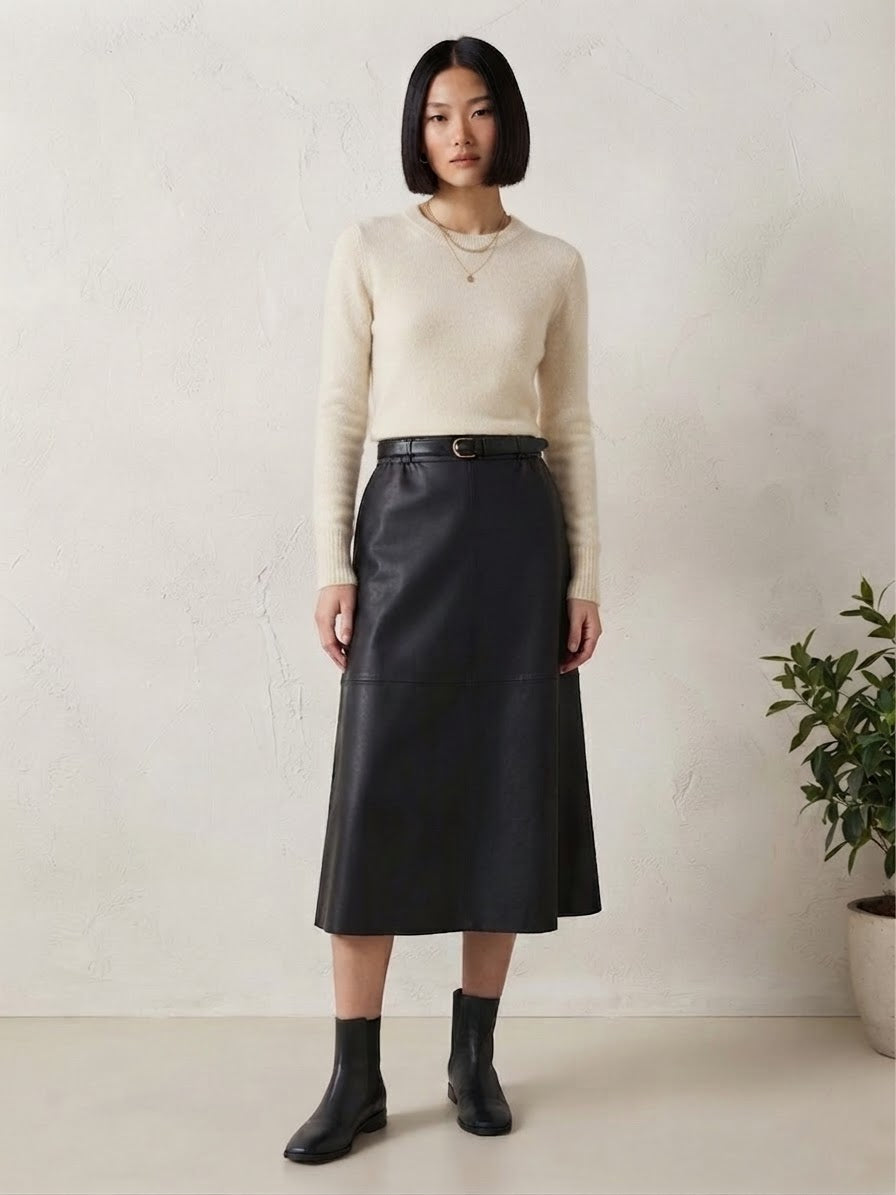 Falda midi | efecto piel negra
