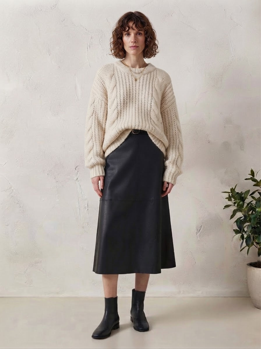 Falda midi | efecto piel negra