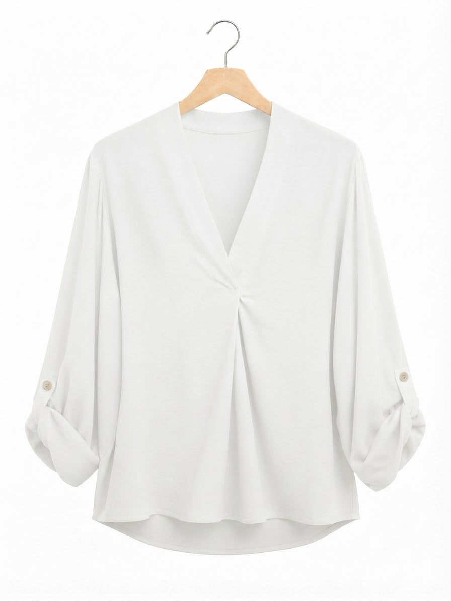 Blusa viscosa | con escote en V y manga larga
