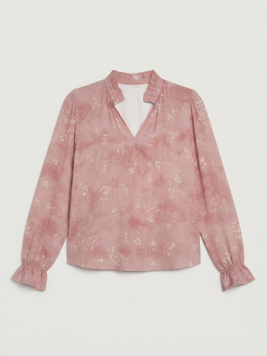 Blusa floral rosa | cuello de volante