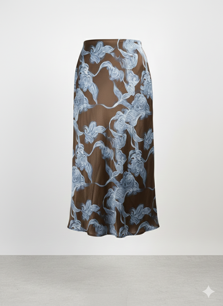 Falda Midi de Satén con Estampado
