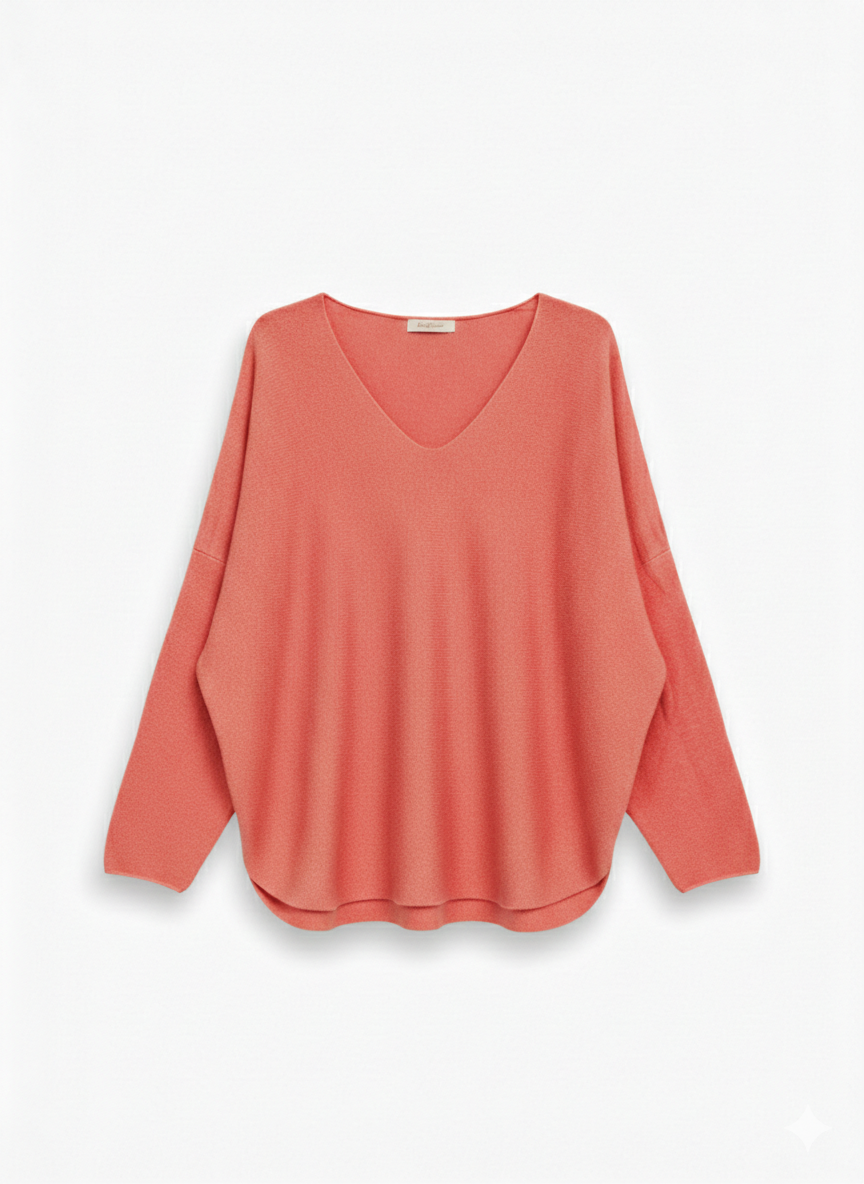 Jersey de Punto con Escote en V – Estilo Oversize