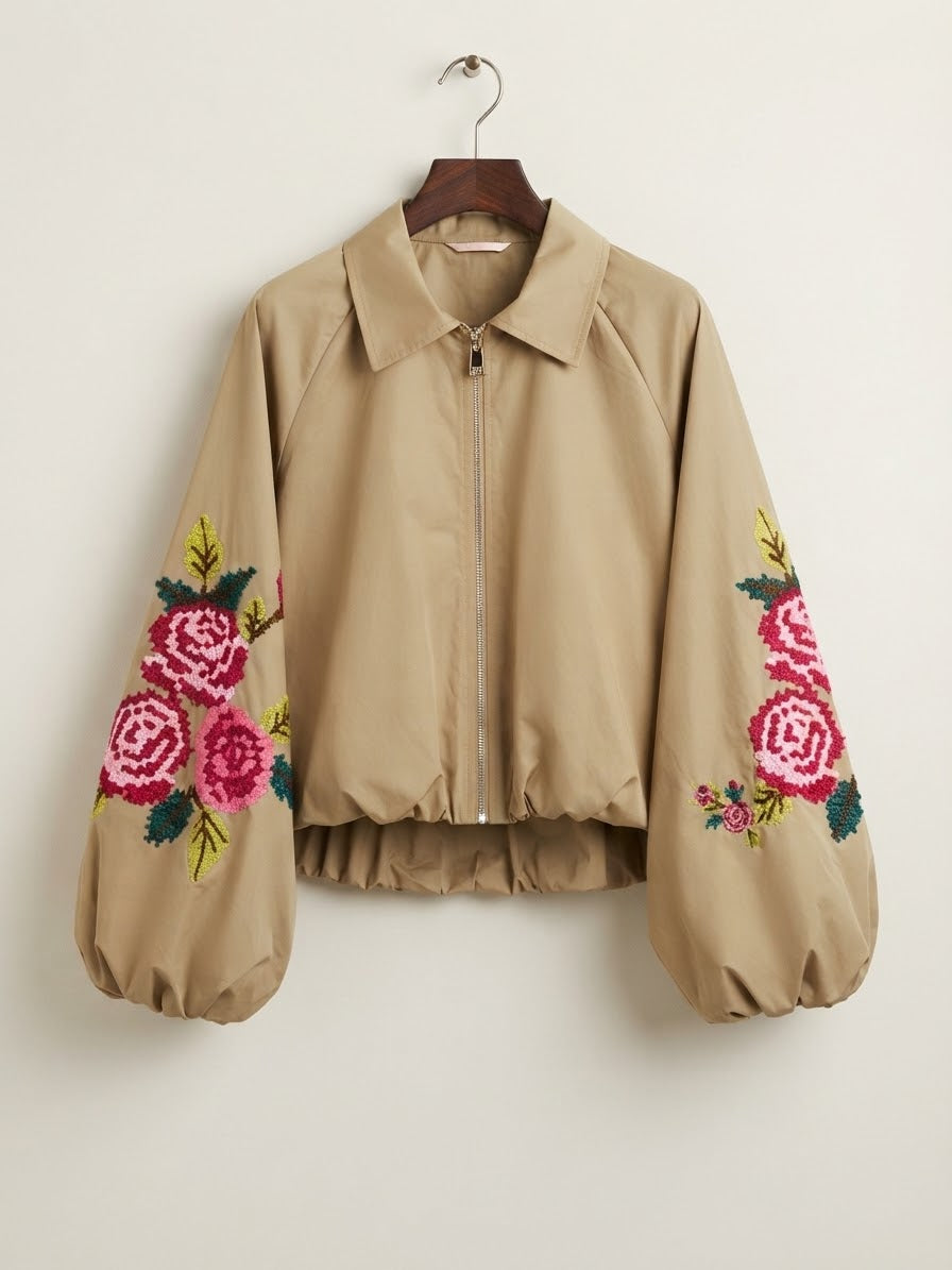 Chaqueta Bomber Bordada | Flor de Otoño