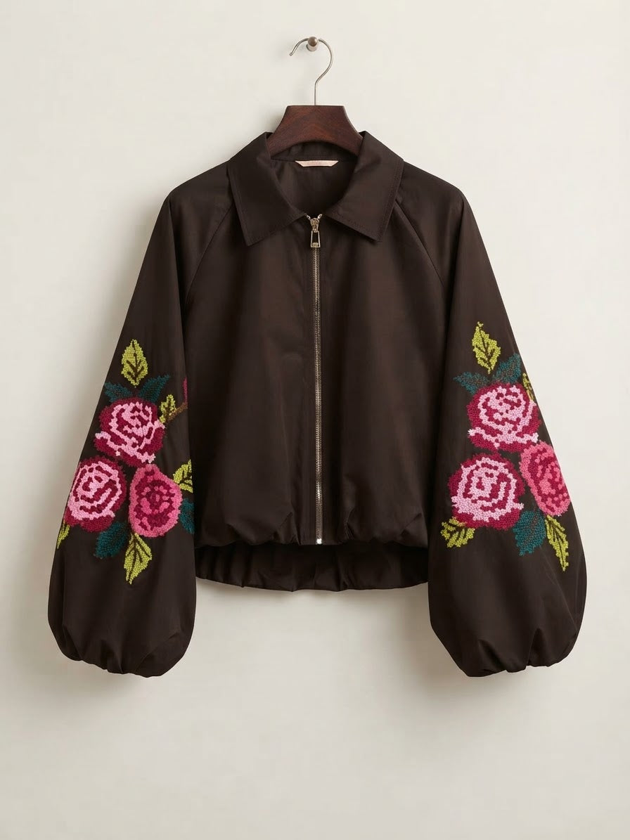 Chaqueta Bomber Bordada | Flor de Otoño
