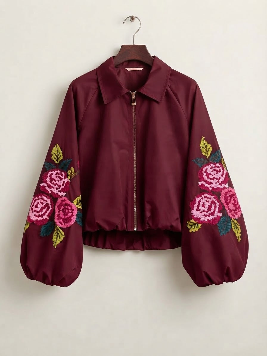 Chaqueta Bomber Bordada | Flor de Otoño