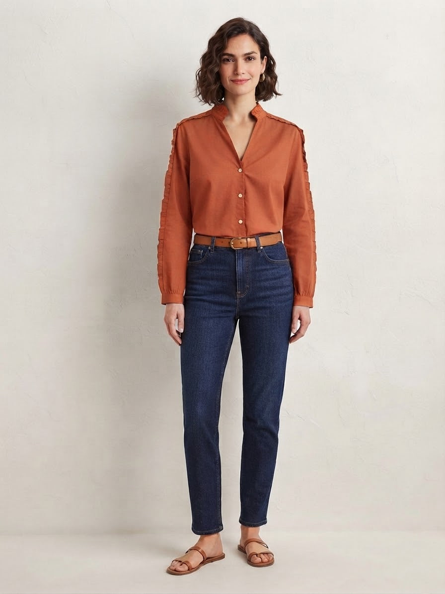 Camisa | Cuello Mao y Volantes en Mangas