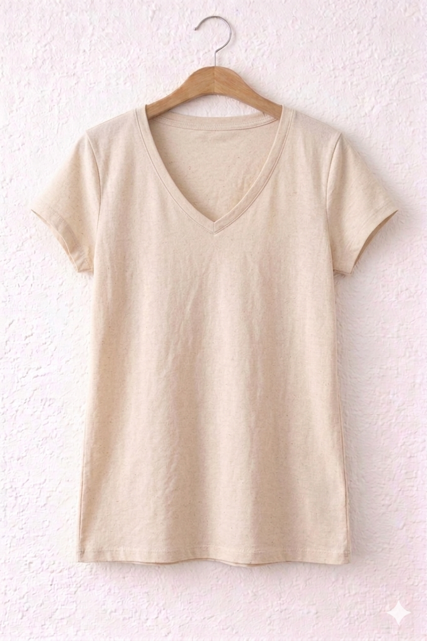 Camiseta manga corta cuello pico esencial