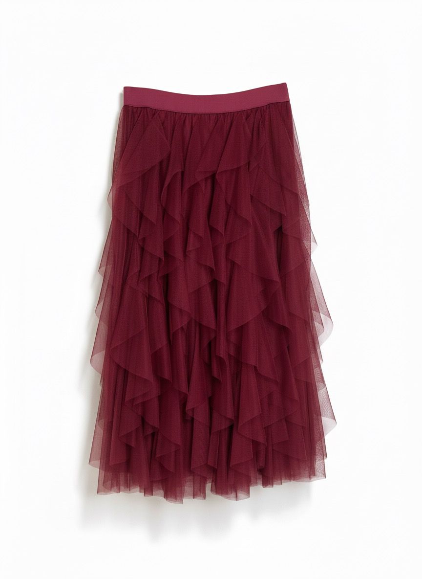 Falda Midi de Tul 'Red Velvet' con Volantes