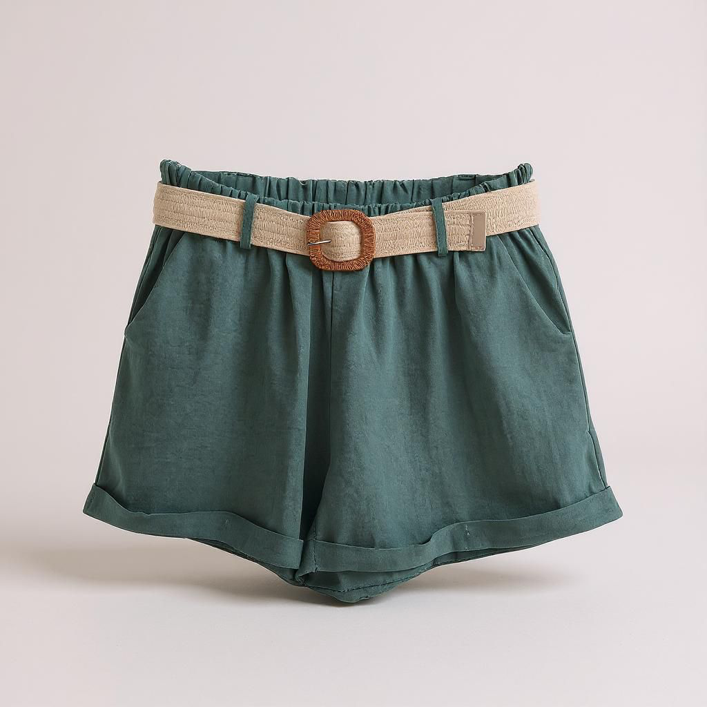 Short de Algodón Efecto Lino con Cinturón