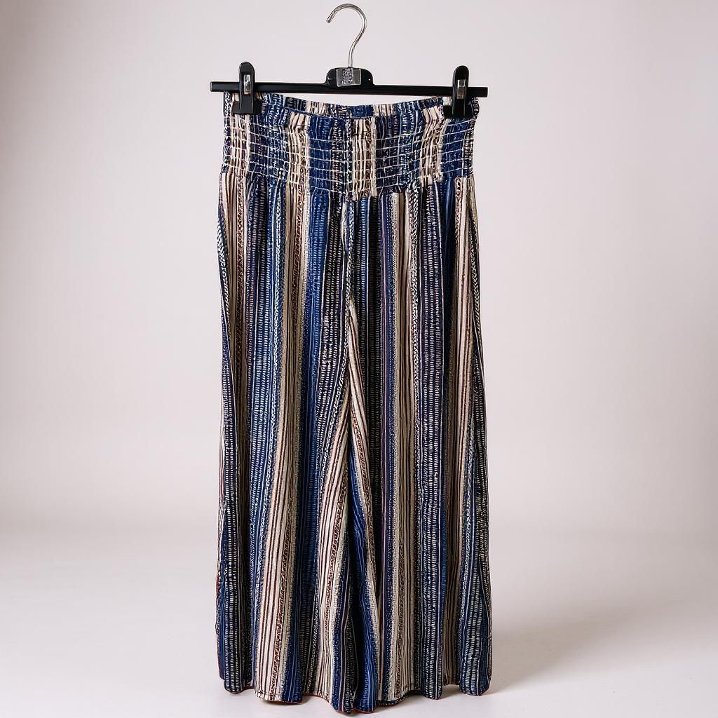Pantalón Palazzo Estampado rayas con Cintura Fruncida