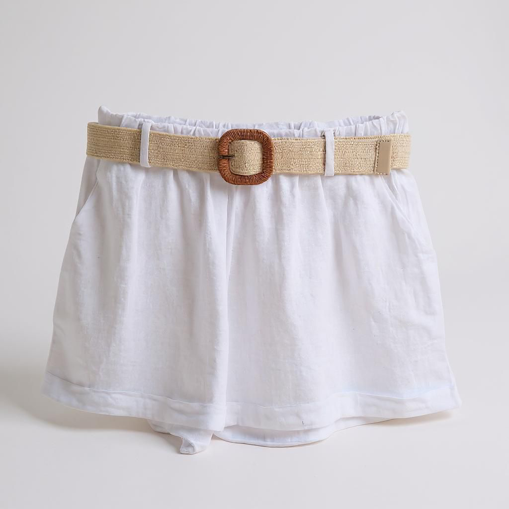 Short de Algodón Efecto Lino con Cinturón