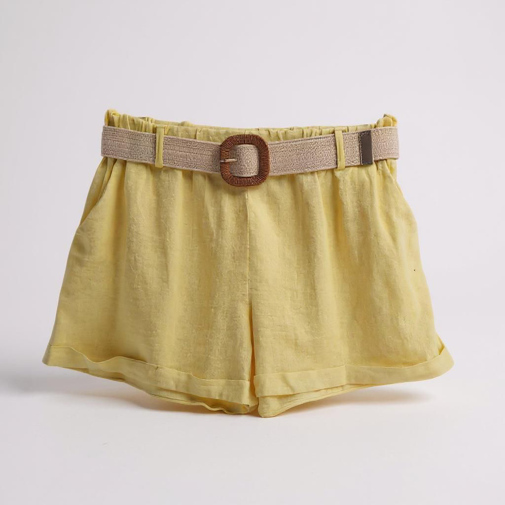 Short de Algodón Efecto Lino con Cinturón
