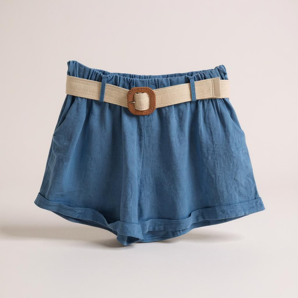 Short de Algodón Efecto Lino con Cinturón