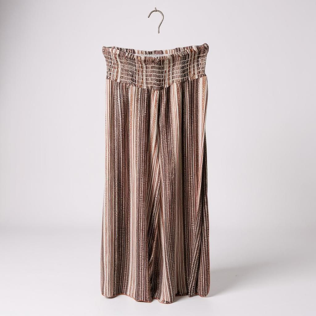 Pantalón Palazzo Estampado rayas con Cintura Fruncida