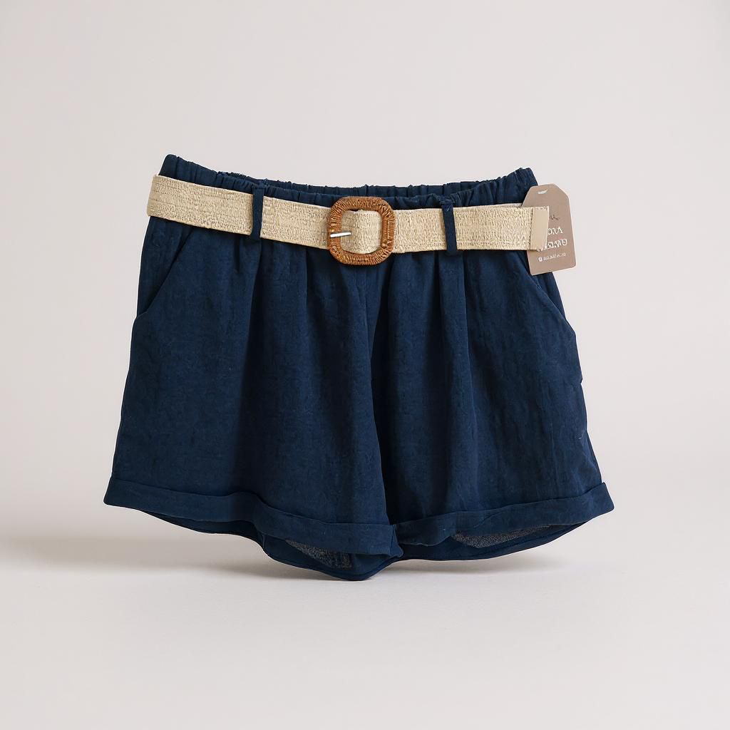 Short de Algodón Efecto Lino con Cinturón
