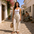 Pantalón Fluido de Algodón con Efecto Lino