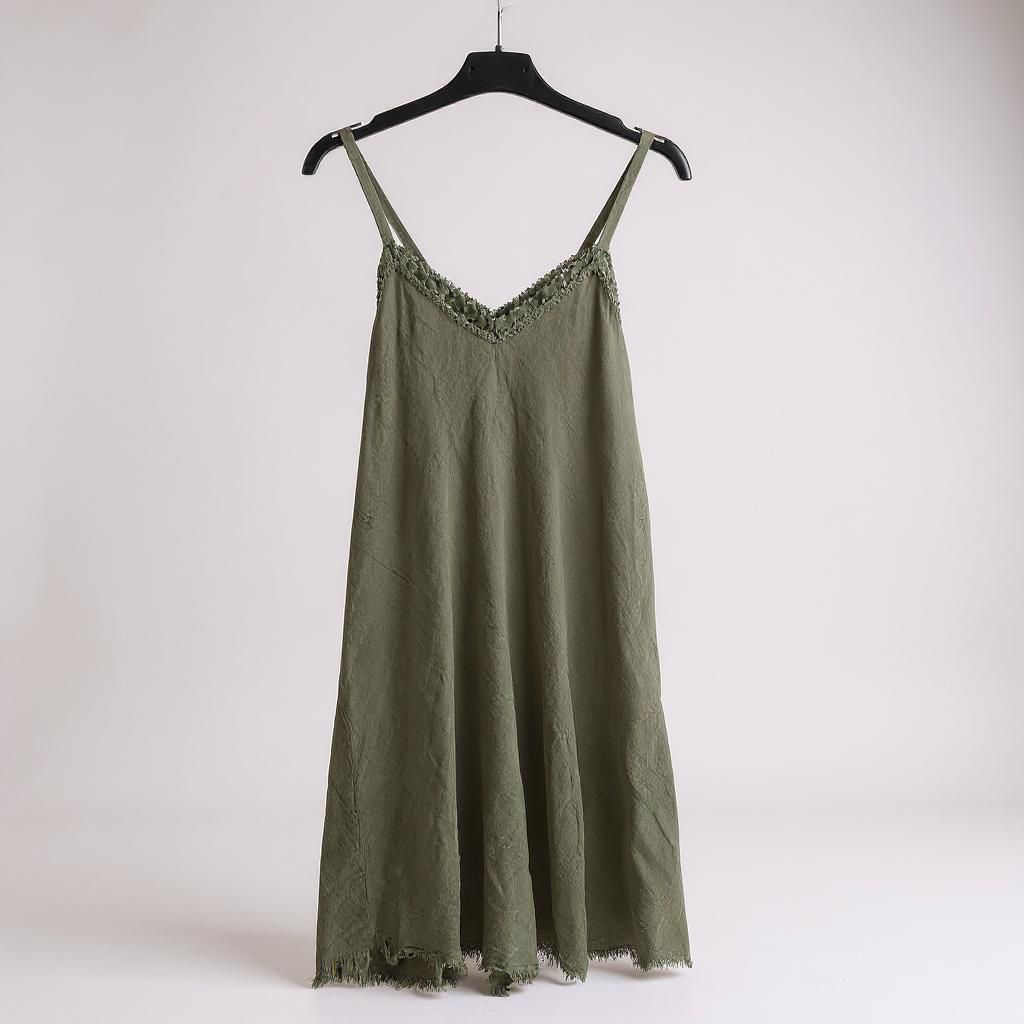 Vestido Corto Lencero de Algodón Efecto Lino