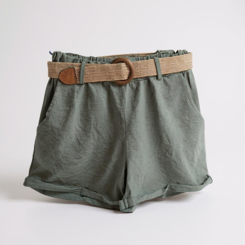 Pantalones Cortos algodón tipo Chándal con Cinturón de Trenzado