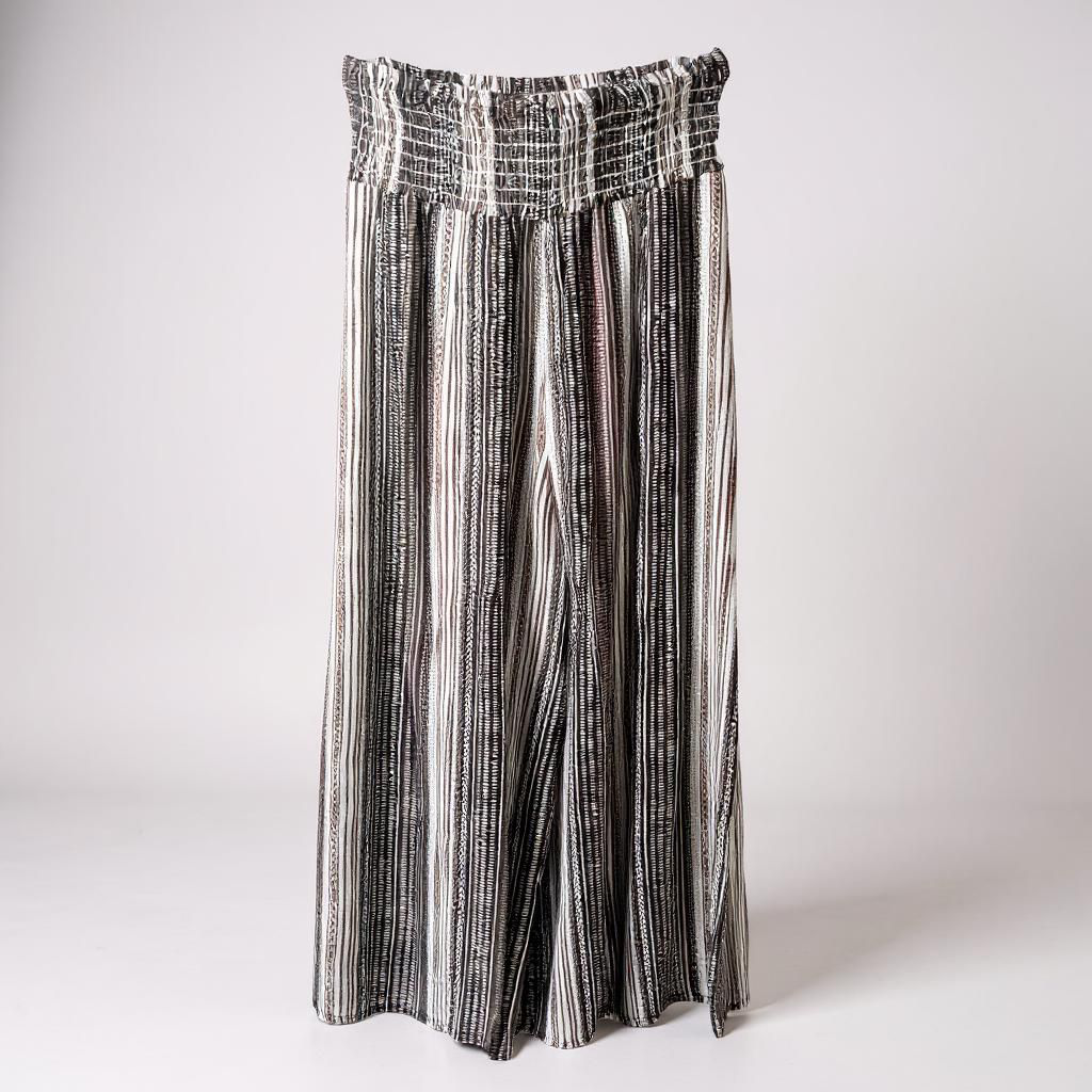 Pantalón Palazzo Estampado rayas con Cintura Fruncida