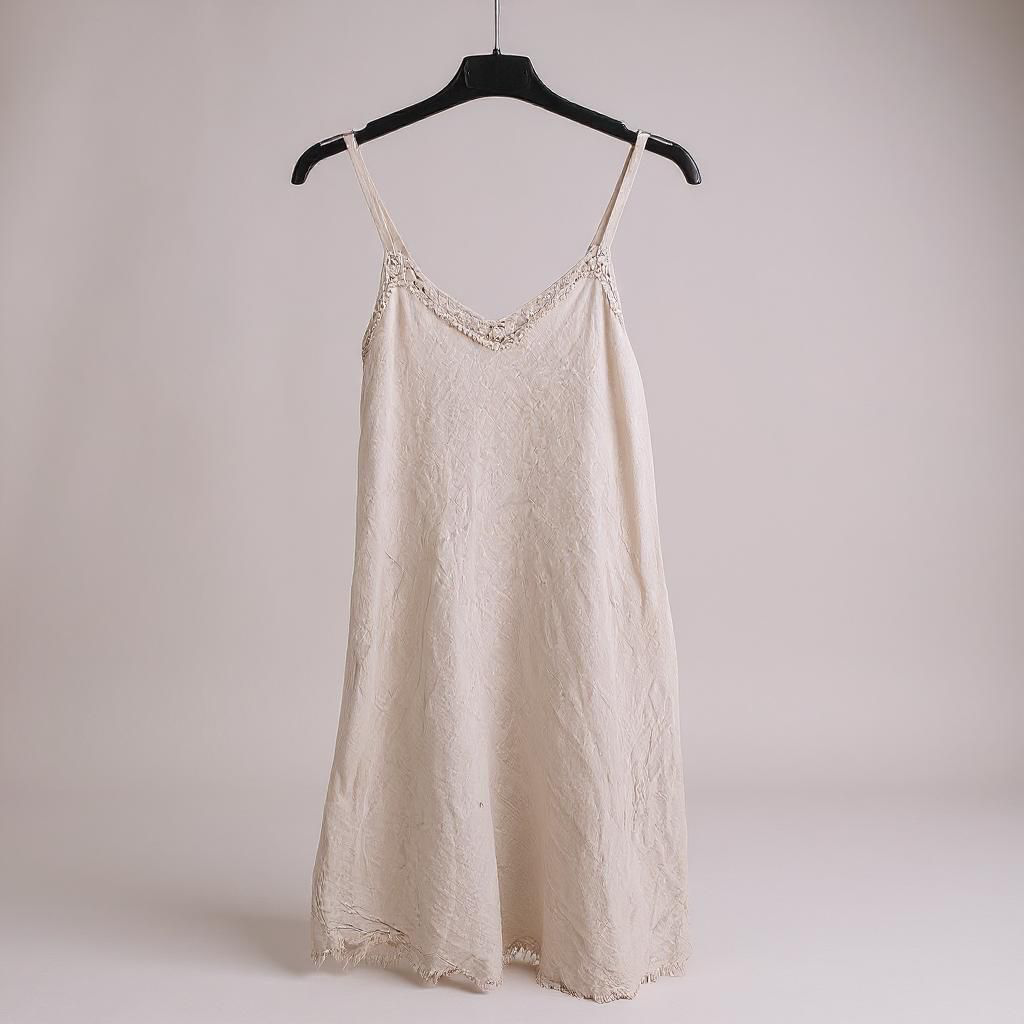 Vestido Corto Lencero de Algodón Efecto Lino