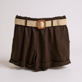 Short de Algodón Efecto Lino con Cinturón