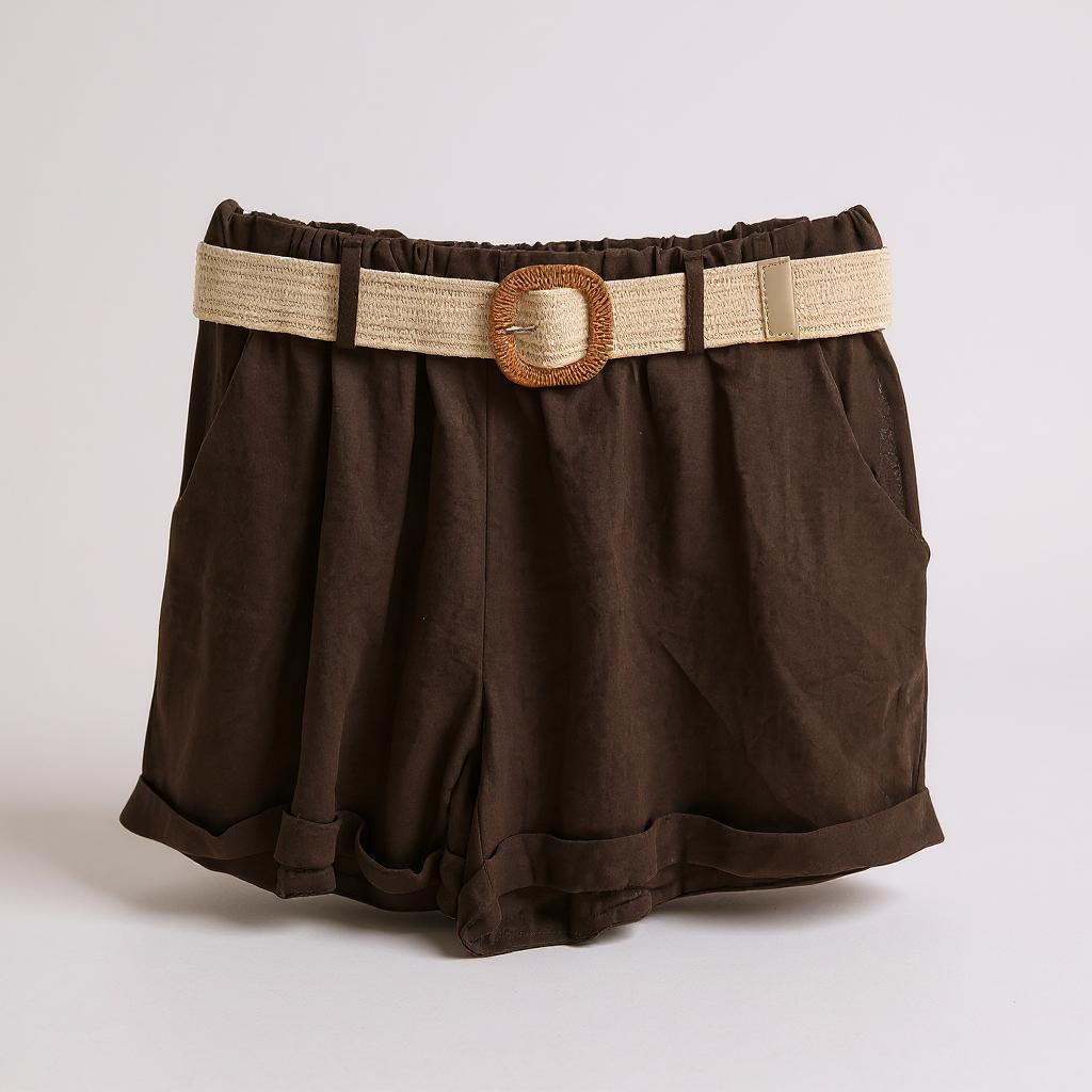 Short de Algodón Efecto Lino con Cinturón