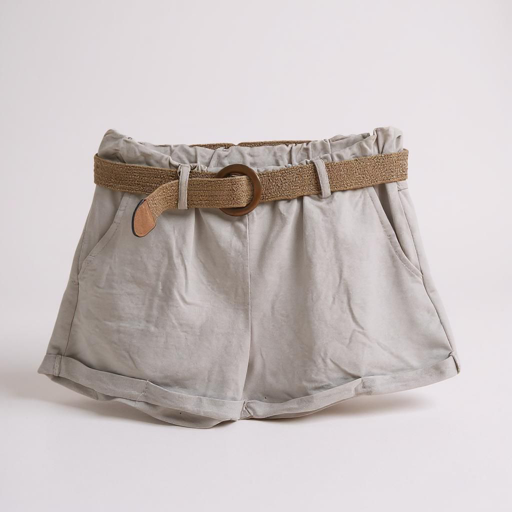 Pantalones Cortos algodón tipo Chándal con Cinturón de Trenzado